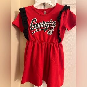 Red University of Georgia Bulldogs Dress with Black Ruffles
